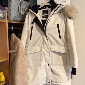 Noize White Outerwear/ Mid Length Parka- Size Medium